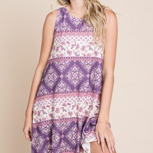 Bohemian Print Sleeveless Dress - As Shown