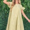 Cotton Gauze Baby Doll Casual Dress - Sage