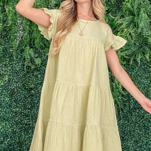 Cotton Gauze Baby Doll Casual Dress - Sage