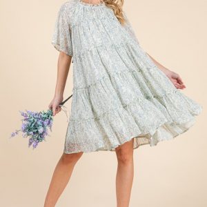 Ditsy Floral Print Sheer Ruffle Detail Mini Dress - Ivory Combo
