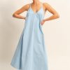 Dyed V-Neck Loose Dress - Baby Blue