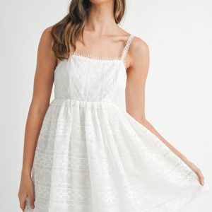 Eyelet Lace Babydoll Mini Cami Dress - Off White