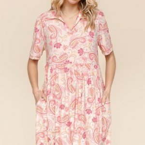 Fit and Flare Paisley Print Knit Dress - Blush