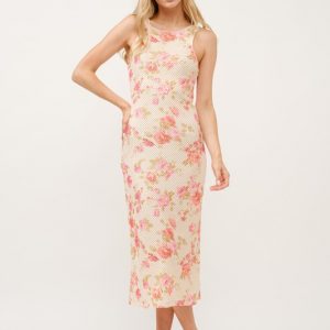 Floral Fishnet Bodycon Midi Dress - Multi