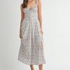Floral Print Bustier Back Lace Up Midi Dress - Cream