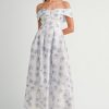 Floral Printed Off Shoulder Maxi Dress - Blue