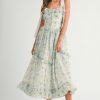 Floral Printed Shoulder Strap Midi Dress - Blue