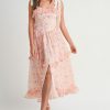 Floral Printed Shoulder Strap Midi Dress - Pink