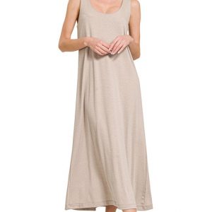 French Terry Twisted Strap Midi Dress - Ash Mocha
