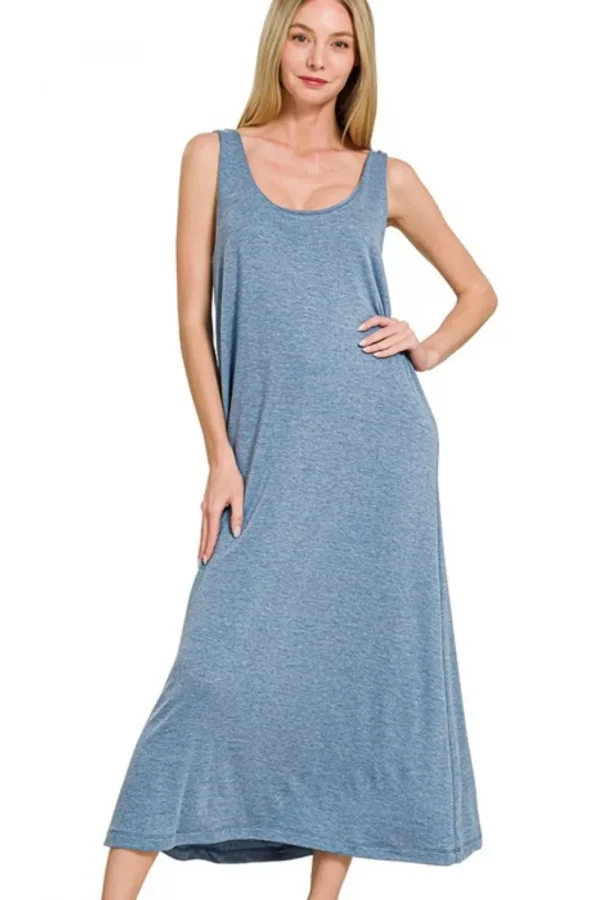 French Terry Twisted Strap Midi Dress - Dusty Blue