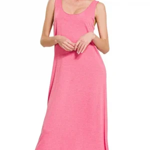 French Terry Twisted Strap Midi Dress - Fuchsia
