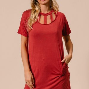 Front Cutout Mini Tee Dress with Pockets - Ginger