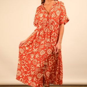 Full Size Oversized Printed Shirt Midi Dress Plus Size - Sunset Mix