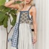 Patchwork Button Front Mini Dress - Denim/Navy