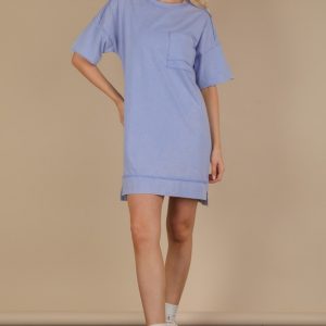 Plus Size Mineral Washed Knit Shift Mini Dress - Blue