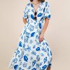 Printed V-Neck Resort Midi Dress - White