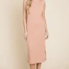 Ribbed Knit Sleeveless Midi Dress - Apricot