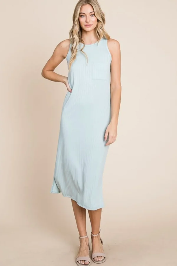 Ribbed Knit Sleeveless Midi Dress - Mint