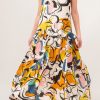 Ruffled Abstract Floral Printed Midi Cami Dress - Multi
