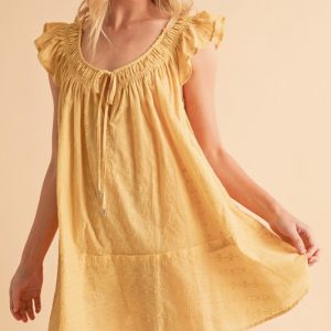 Ruffled Cap Sleeve Cotton Tunic Mini Dress - Sunshine