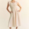 Ruffled Cap Sleeve Smocked Mini Dress - Cream Beige