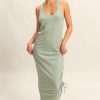 Scoop Neck Side Tie Detail Midi Dress - Sage Green