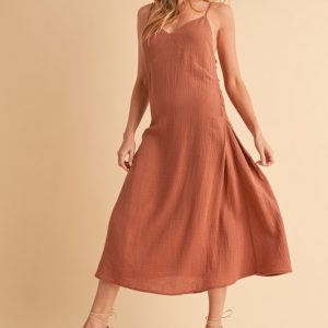 Side Button Midi Cami Dress - Terracotta