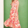 Sleeveless Floral Print V-Neck Midi Dress - Orange