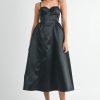 Solid Taffeta Spaghetti Strap Bustier Midi Dress - Black