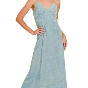 Tencel Mineral Washed Maxi Dress - Blue Grey