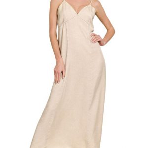 Tencel Mineral Washed Maxi Dress - Sand Beige
