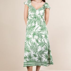 Tropical Printed Midi Summer Boho Dress - Green Mix