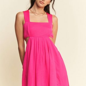 Washed Satin Cutout Skirt Bandeau Mini Dress - Hot Pink