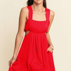 Washed Satin Cutout Skirt Bandeau Mini Dress - Orange